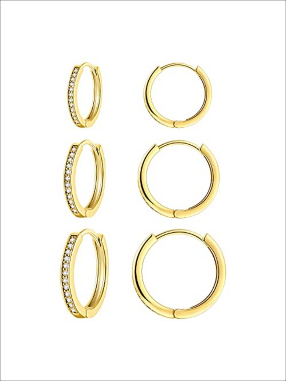 3 Pairs Huggie Hoop Earrings for Women Gold Plated CZ Hypoallergenic